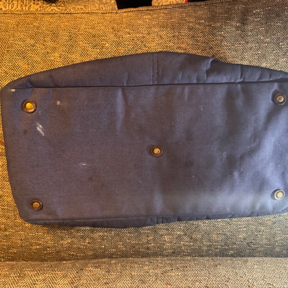 J. Fold Roadster Duffel Bag Blue Canvas Brown & Leather (Authentic Pre-Owned) - Picture 7 of 15